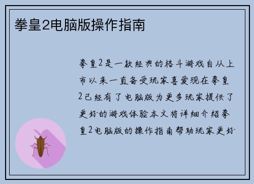拳皇2电脑版操作指南